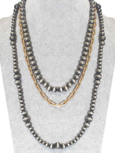 1287 Layered Metallic Beaded Necklace with Gold Chain Accent