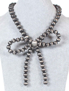 1308 Metallic Beaded Bow Necklace