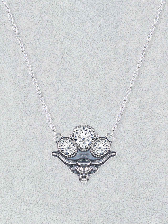 1333 Silver-Tone Longhorn Necklace with Crystal Trio Accent