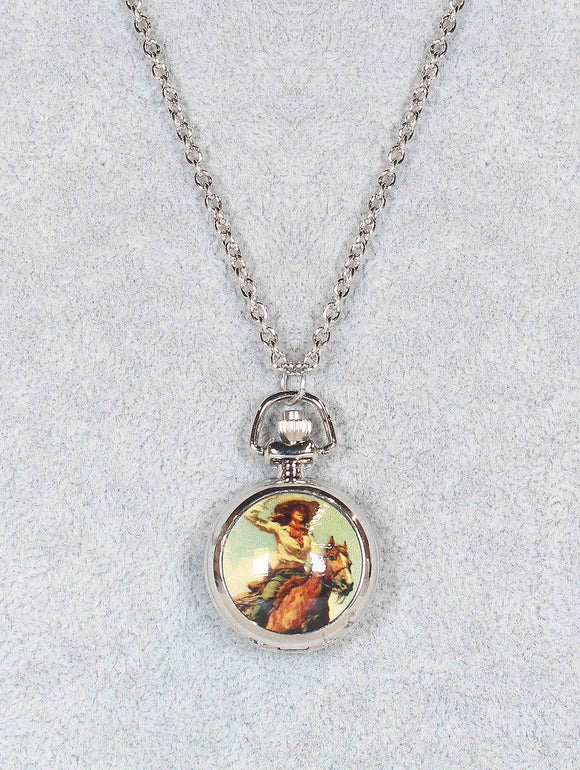 1386 Cowgirl Pocket Watch Pendant Necklace
