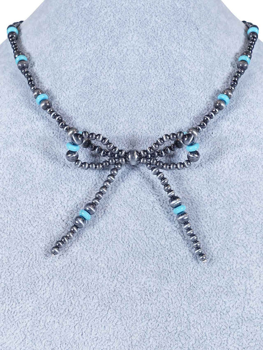 1500 HH237  BOW FAUX SILVER NECKLACE