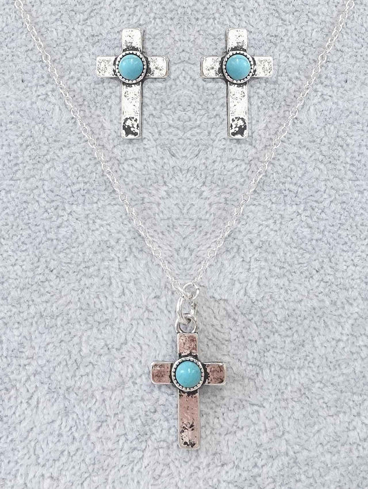 0146 HH270 TURQ CROSS PENDANT 18" NK SET