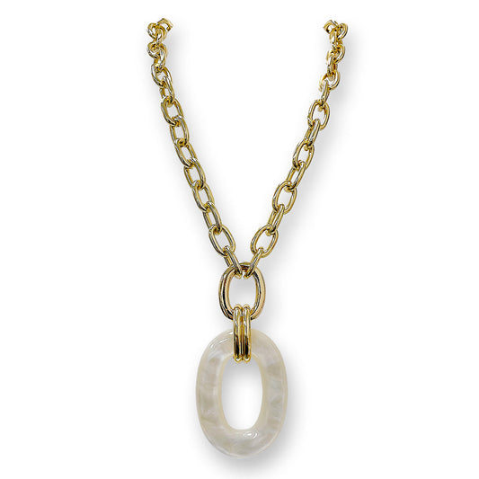 1168 H110 White Acetate Round Pendant Necklace with Gold-Tone Accents