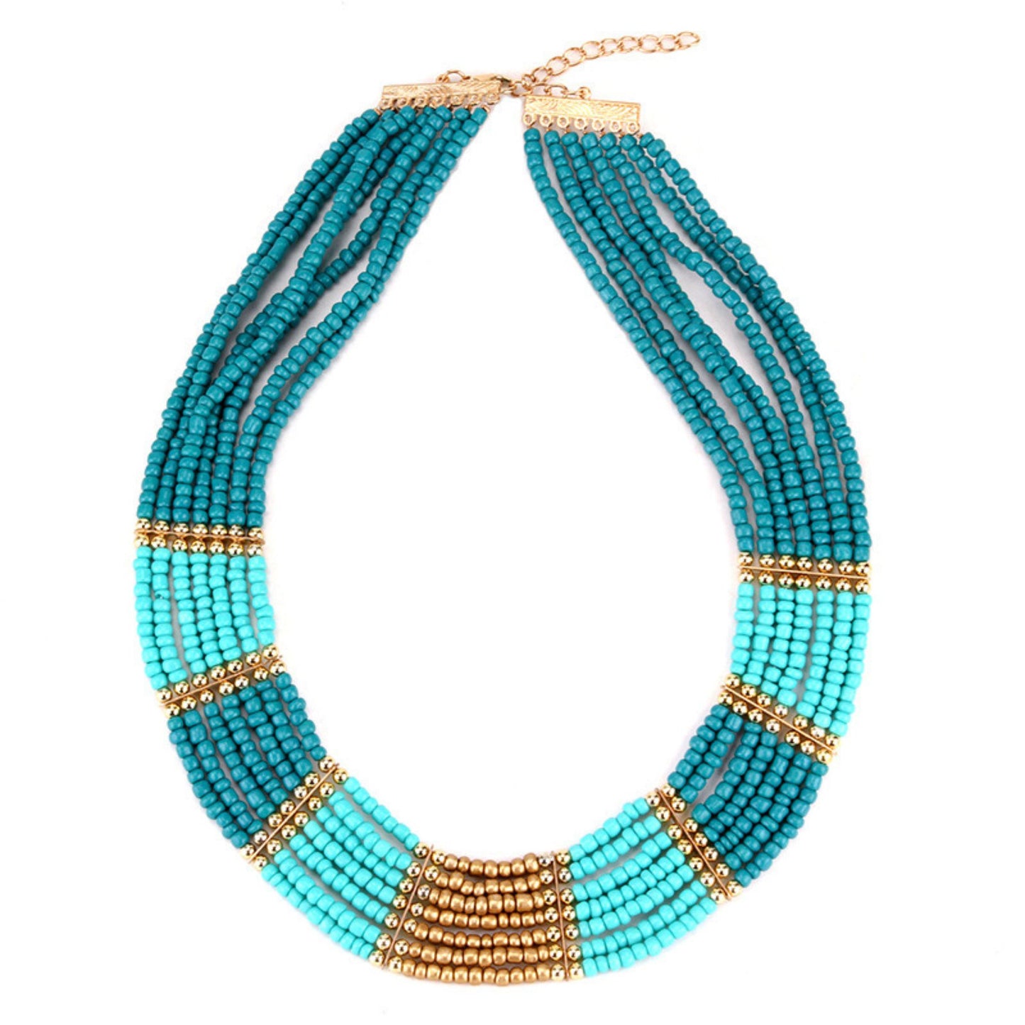 005  H129 Gold-Tone Multicolor Beaded Fringe Necklace