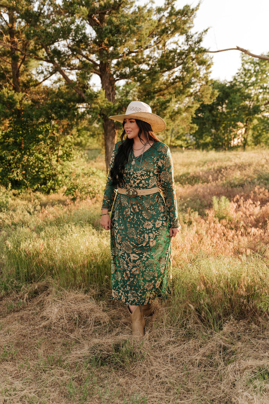 TH6205 TURQ VELVET BURNOUT DRESS(7 Piece)