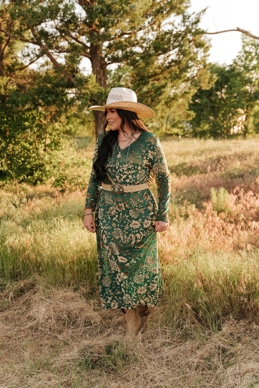 TH6205 TURQ VELVET BURNOUT DRESS(7 Piece)