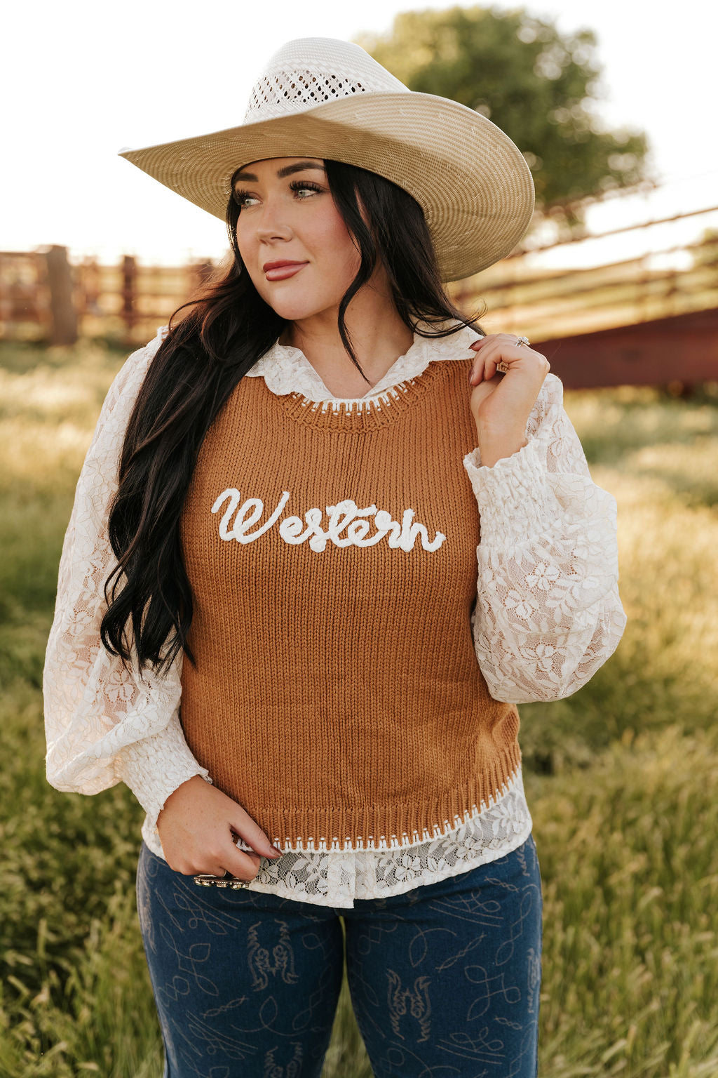 TH4215 S259 BROWN WESTERN PULLOVER SWEATER (1 Piece)