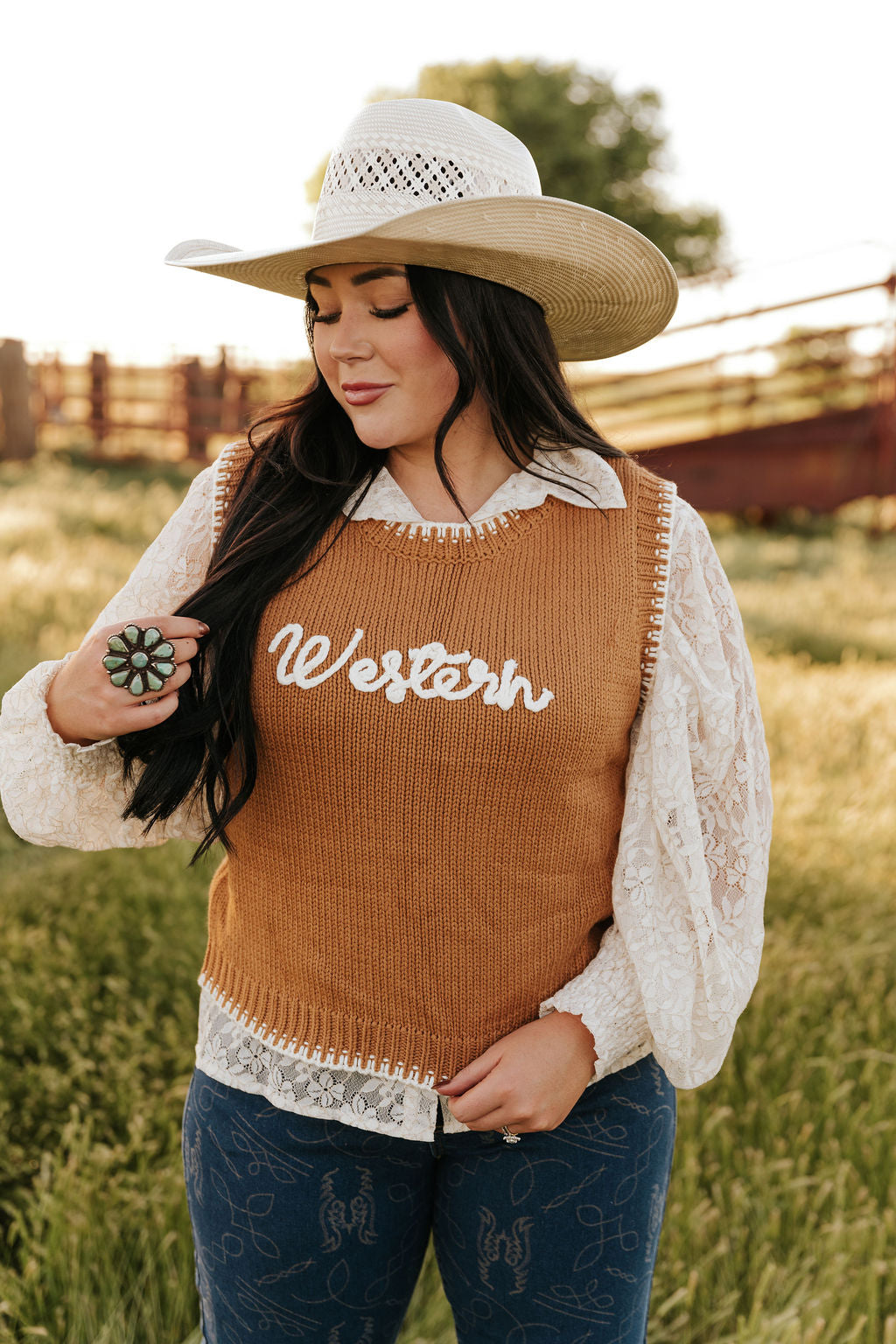 TH4215 S259 BROWN WESTERN PULLOVER SWEATER (1 Piece)