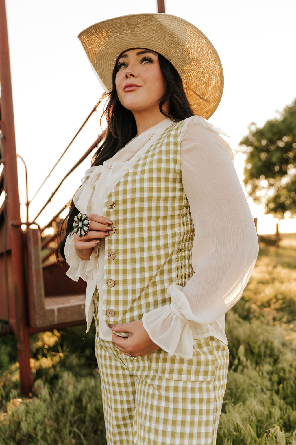 TH160 GREEN GINGHAM SNAP VEST(7 Piece) – Turquoise Haven