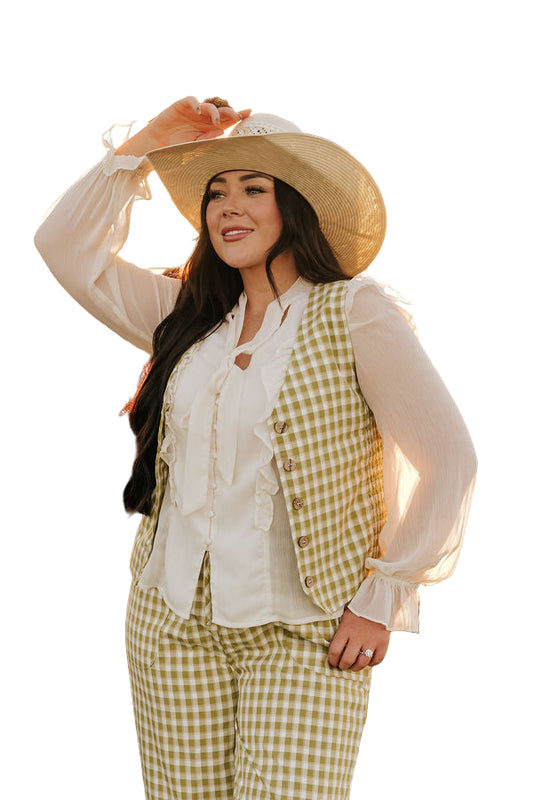 TH160 GREEN GINGHAM SNAP VEST(7 Piece)