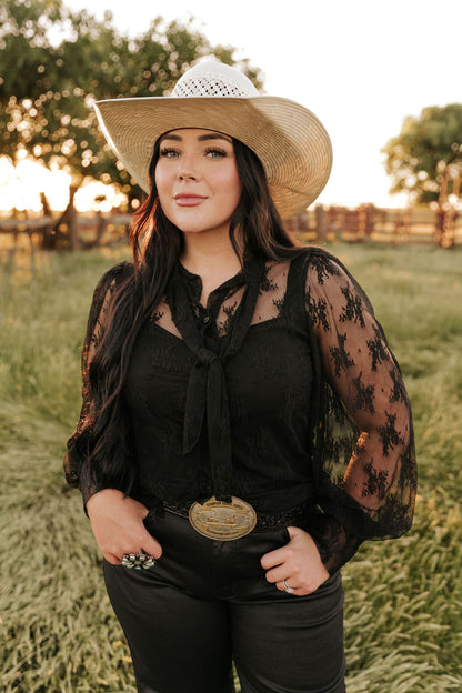 TH2820 BLACK LACE TIE BOW TOP (7 Piece)