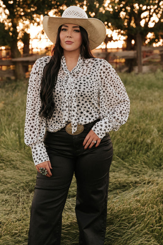 TH2820 TINY STAR MESH TIE BOW LACE TOP (7 Piece)