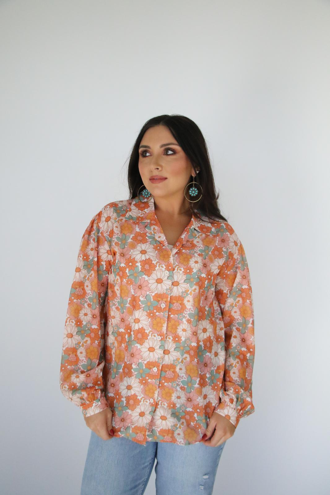 TH2780 ORANGE TURQ RETRO FLORAL(7 Pieces)