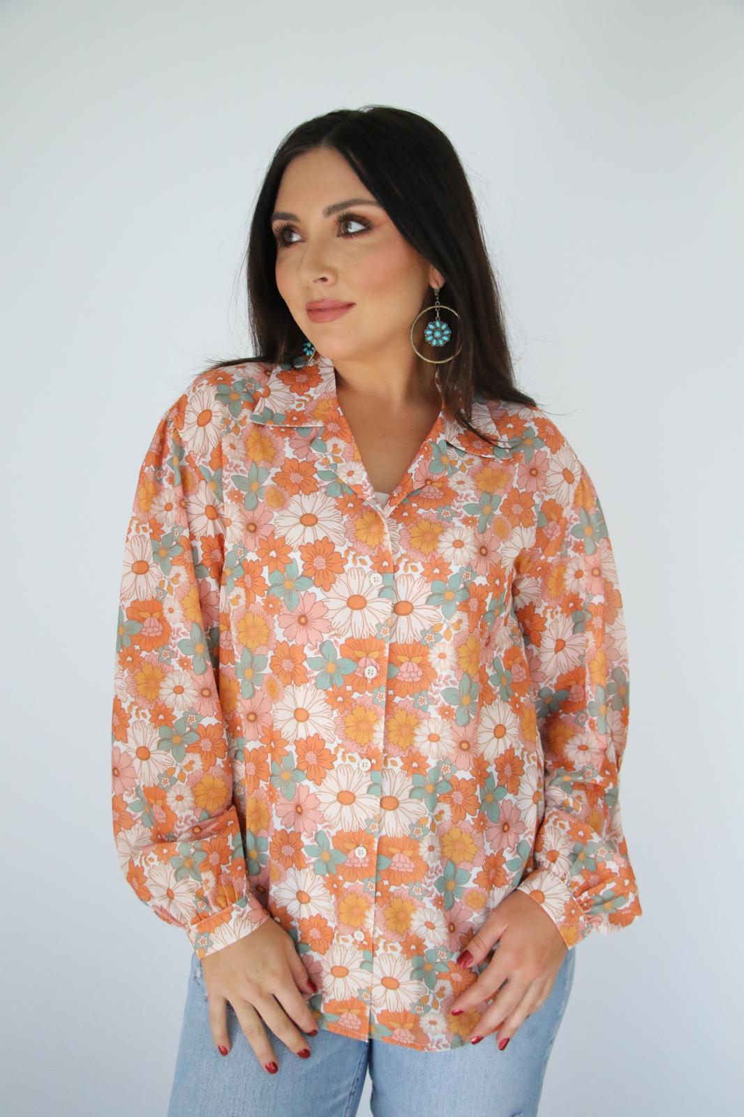 TH2780 ORANGE TURQ RETRO FLORAL(7 Pieces)