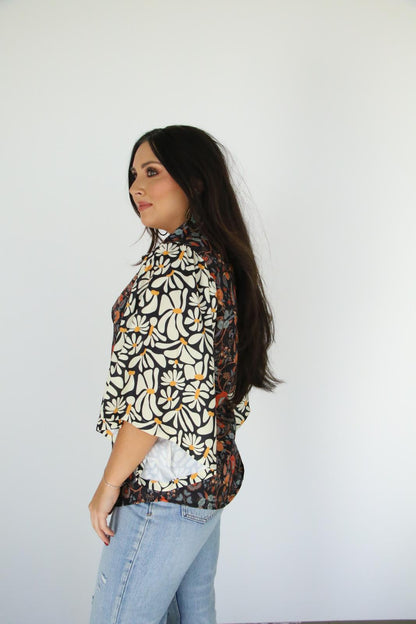 TH102 2F MIXED PEARL SNAP -BLACK FLORAL (7 Piece)