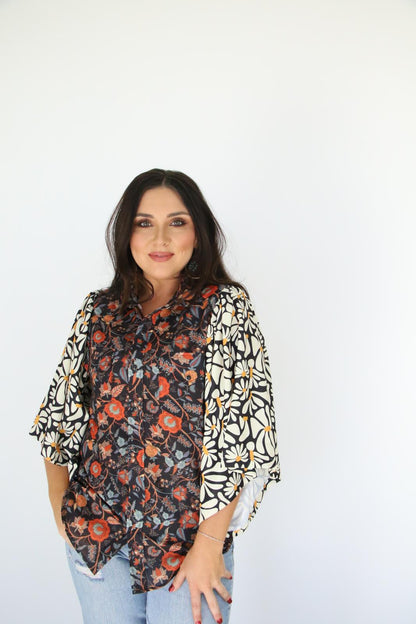 TH102 2F MIXED PEARL SNAP -BLACK FLORAL (7 Piece)