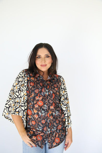 TH102 2F MIXED PEARL SNAP -BLACK FLORAL (7 Piece)