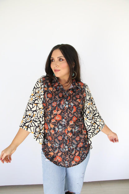 TH102 2F MIXED PEARL SNAP -BLACK FLORAL (7 Piece)