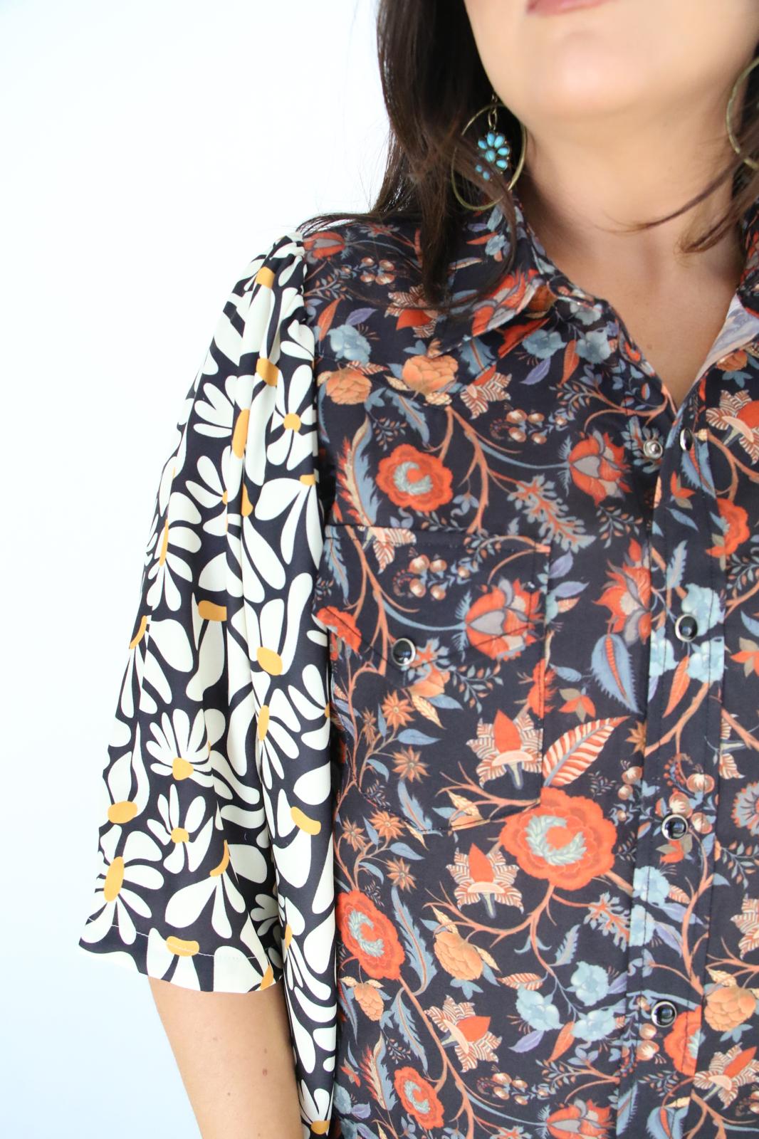 TH102 2F MIXED PEARL SNAP -BLACK FLORAL (7 Piece)