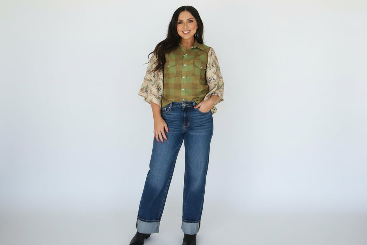 TH102 S207 MIXED GREEN GINGHAM(1 Piece)