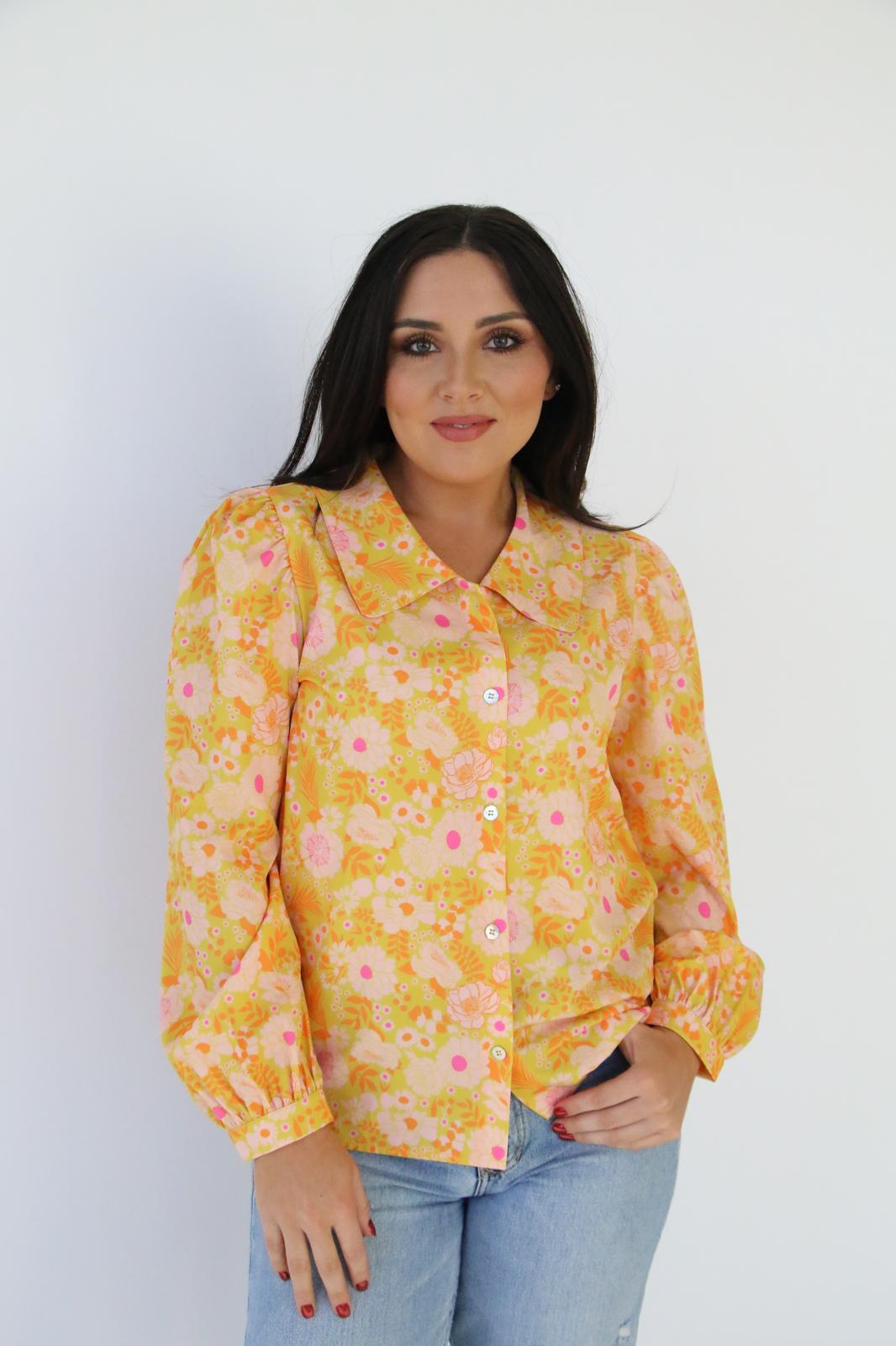 TH2782 SUNSHINE FLORAL COLLAR BLOUSE