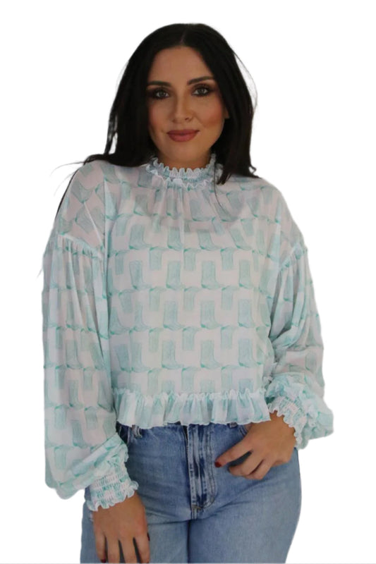 TH122 RUFFLE MESH BLOUSE (7 Piece)