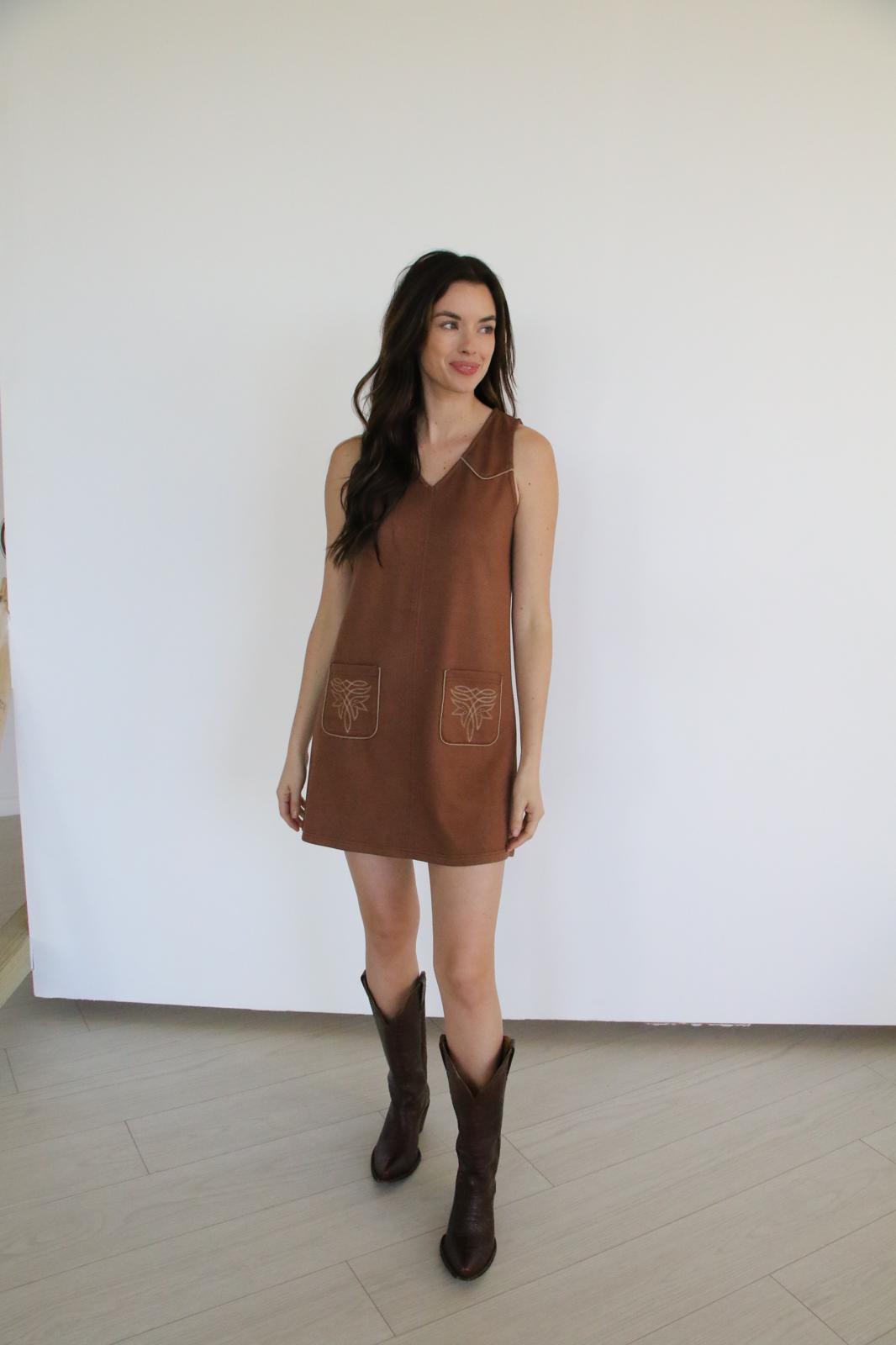 TH1407A- SCUBA Brown Shift Dress (7 Piece)