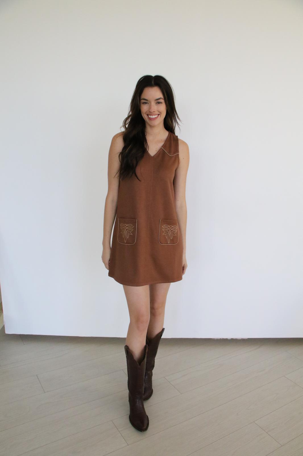 TH1407A- SCUBA Brown Shift Dress (7 Piece)