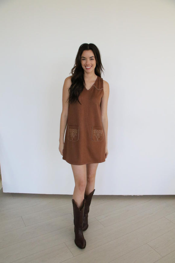 TH1407A- SCUBA Brown Shift Dress (7)