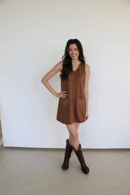 TH1407A- SCUBA Brown Shift Dress (7 Piece)