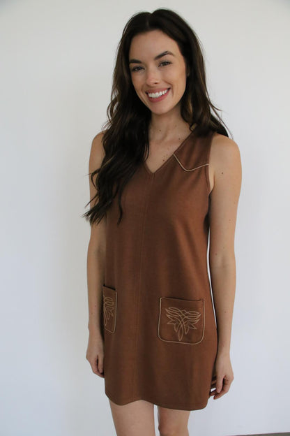 TH1407A- SCUBA Brown Shift Dress (7 Piece)