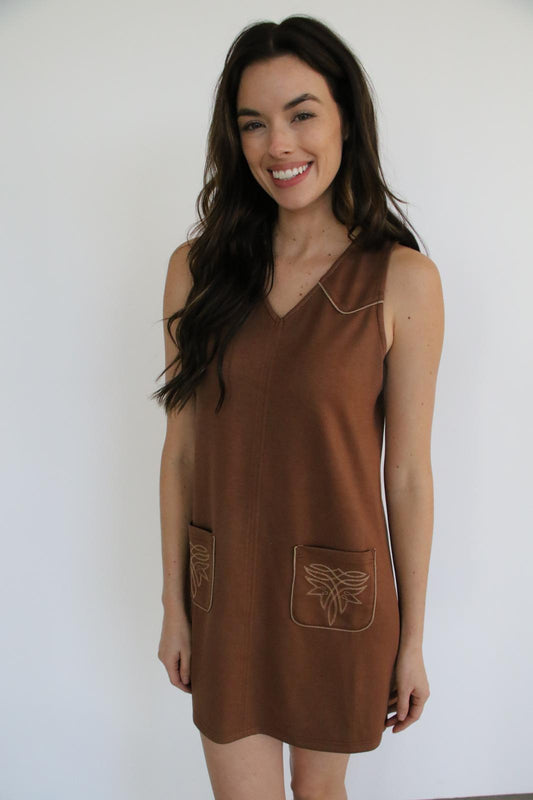 TH1407A- SCUBA Brown Shift Dress (7 Piece)