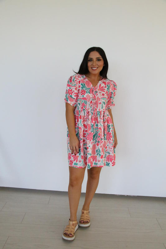 TH75 S145 PINK BOOT BOHO FRONT TIE DRESS(1 Piece)