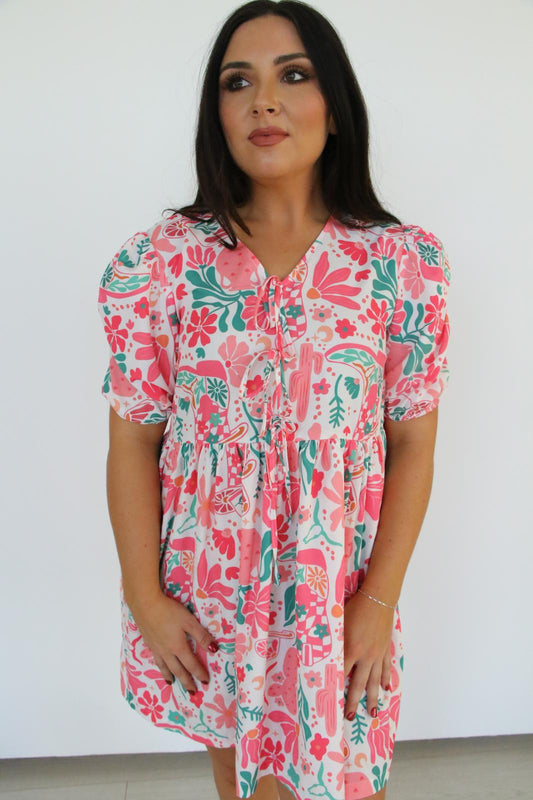 TH75 S145 PINK BOOT BOHO FRONT TIE DRESS(1 Piece)