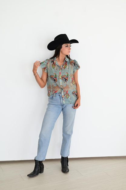 TH199 HOWDY FLUTTER SLEEVE BLOUSE (7 Piece)