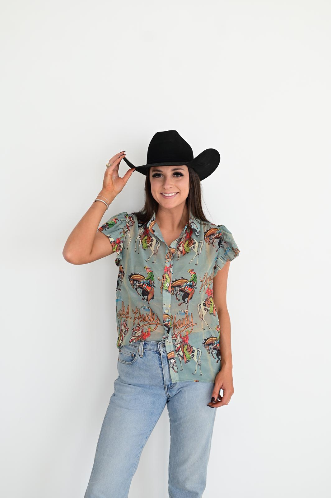 TH199 HOWDY FLUTTER SLEEVE BLOUSE (7 Piece)