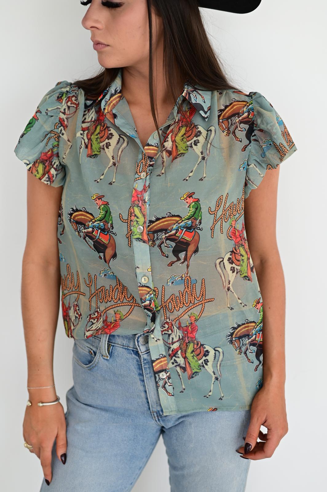 TH199 HOWDY FLUTTER SLEEVE BLOUSE (7 Piece)