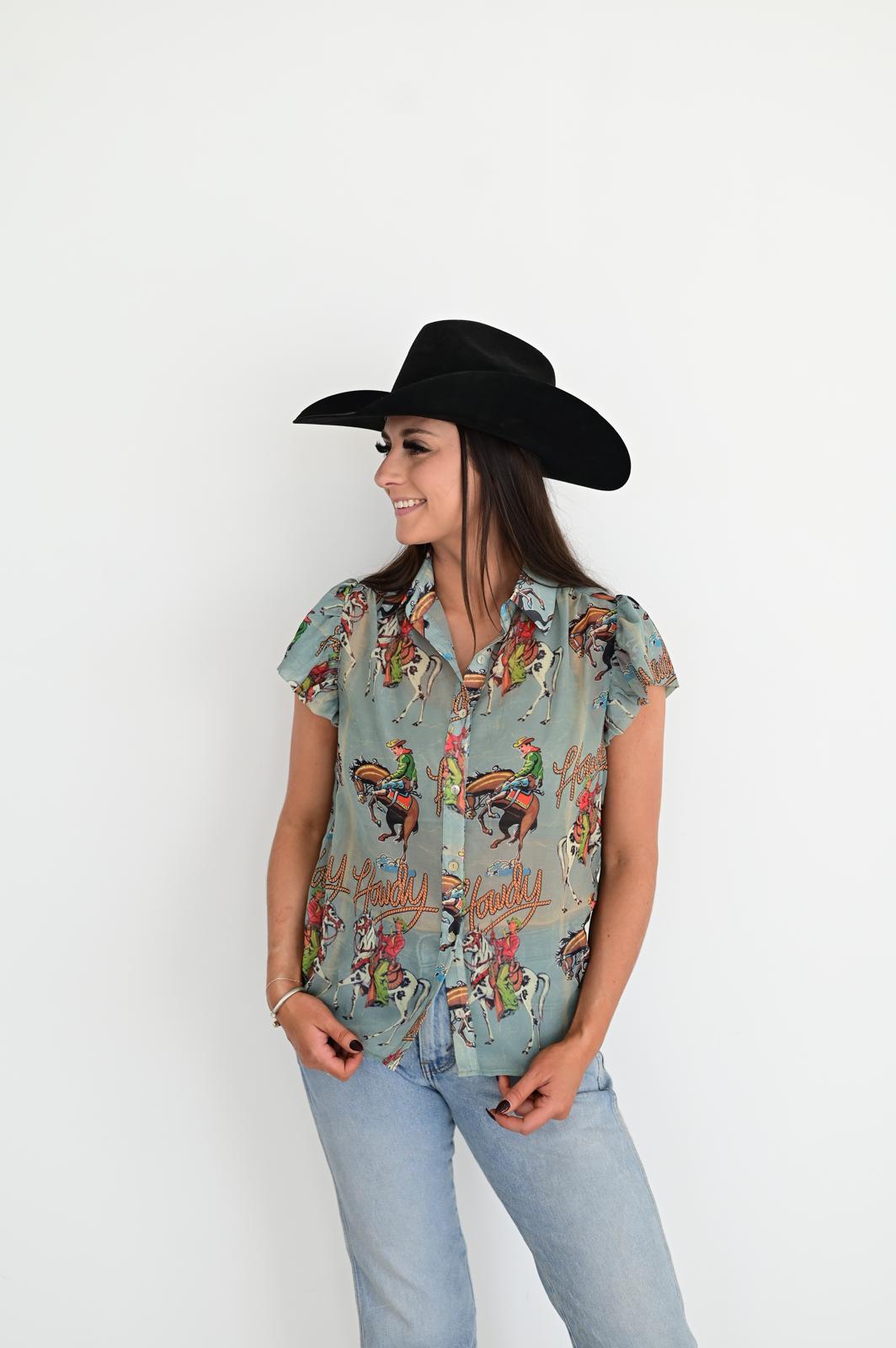 TH199 HOWDY FLUTTER SLEEVE BLOUSE (7 Piece)