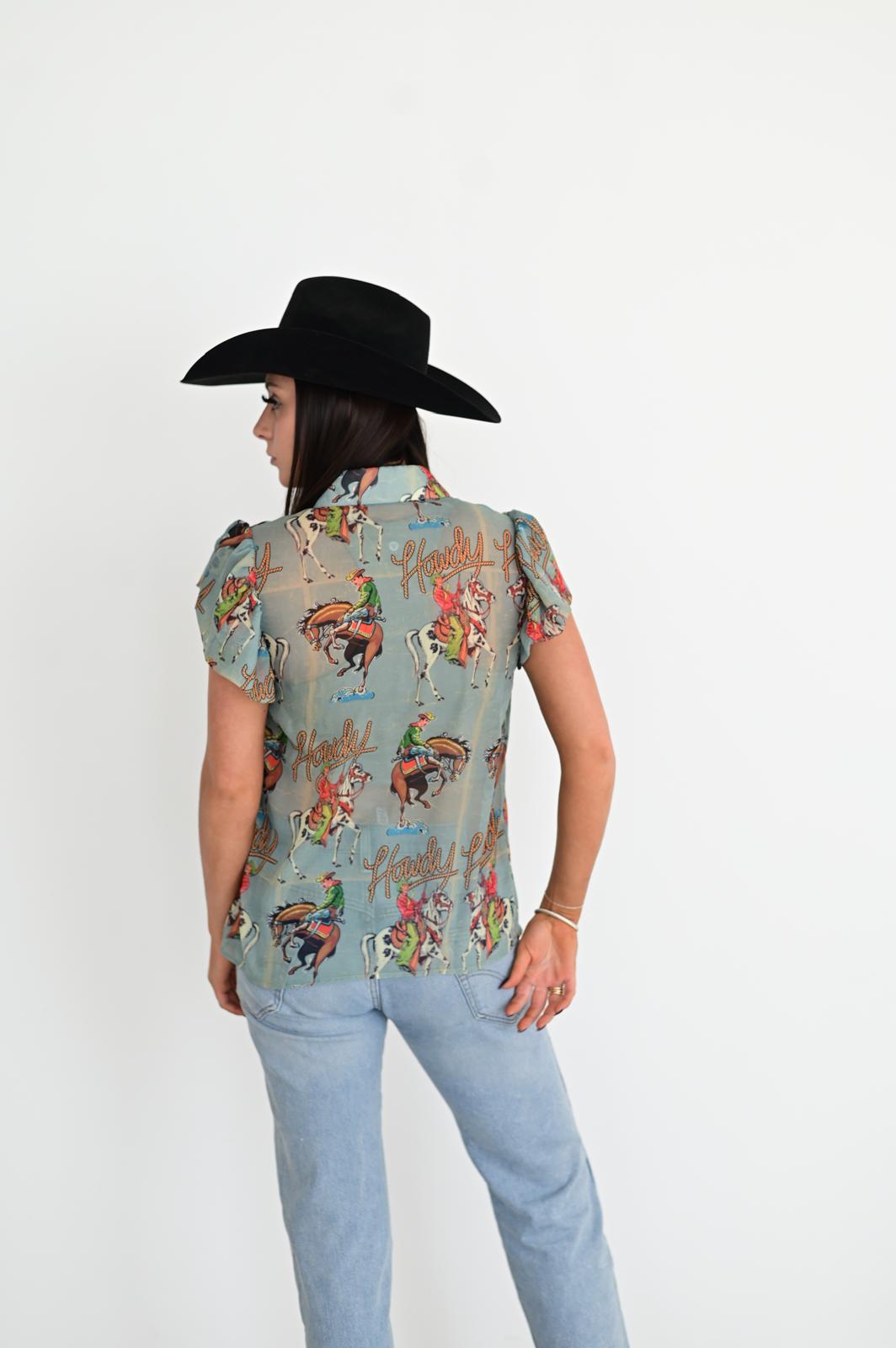 TH199 HOWDY FLUTTER SLEEVE BLOUSE (7 Piece)