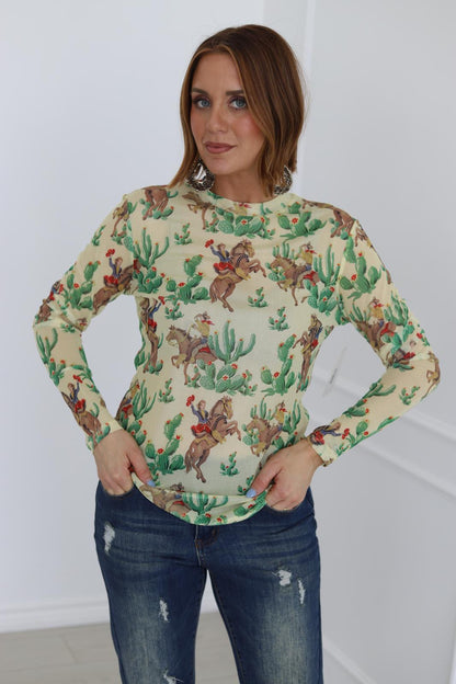 TH1221 S219 RETRO CACTUS COWBOY (1  Piece)