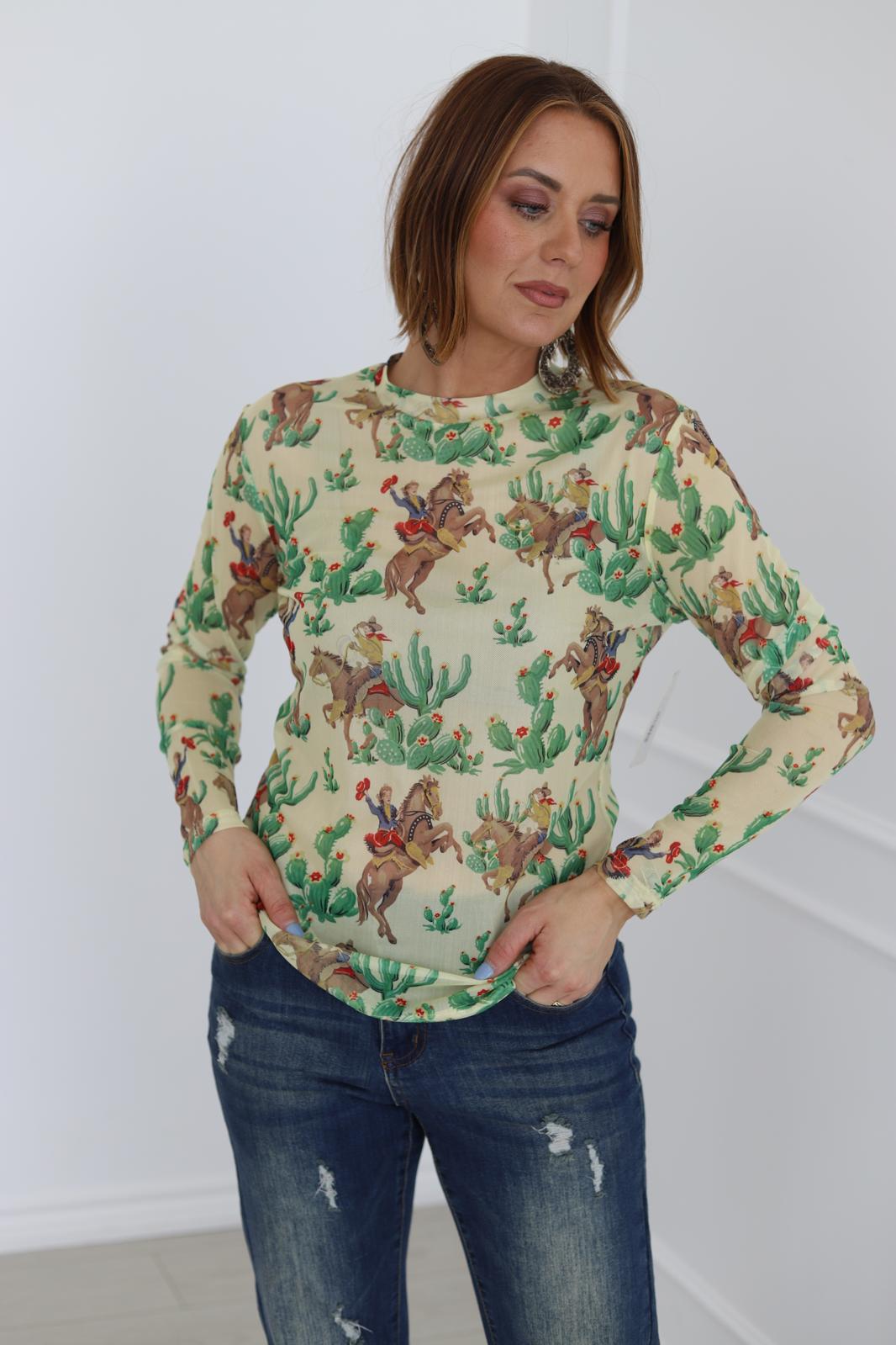 TH1221 S219 RETRO CACTUS COWBOY (1  Piece)