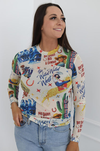 TH1221 IVORY COWGIRL COLLAGE  MESH TOP(7 Piece)