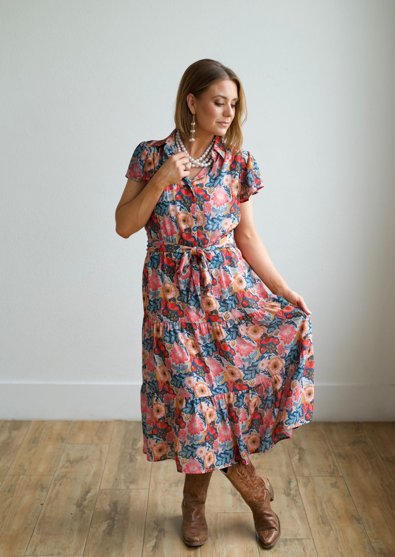 TH83 FLUTTER SLEEVE DRESS VINTAGE POPPIE (7 Piece)