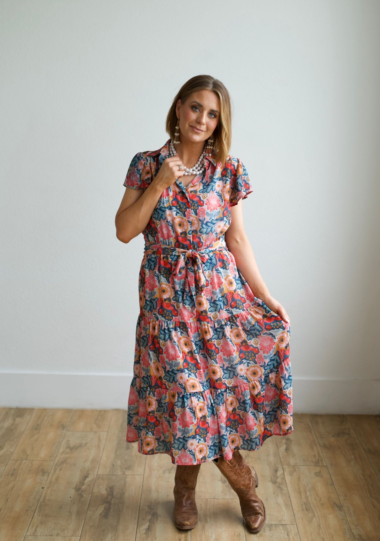 TH83 FLUTTER SLEEVE DRESS VINTAGE POPPIE (7 Piece)