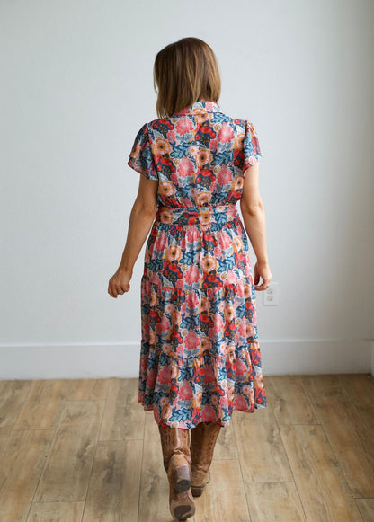 TH83 FLUTTER SLEEVE DRESS VINTAGE POPPIE (7 Piece)