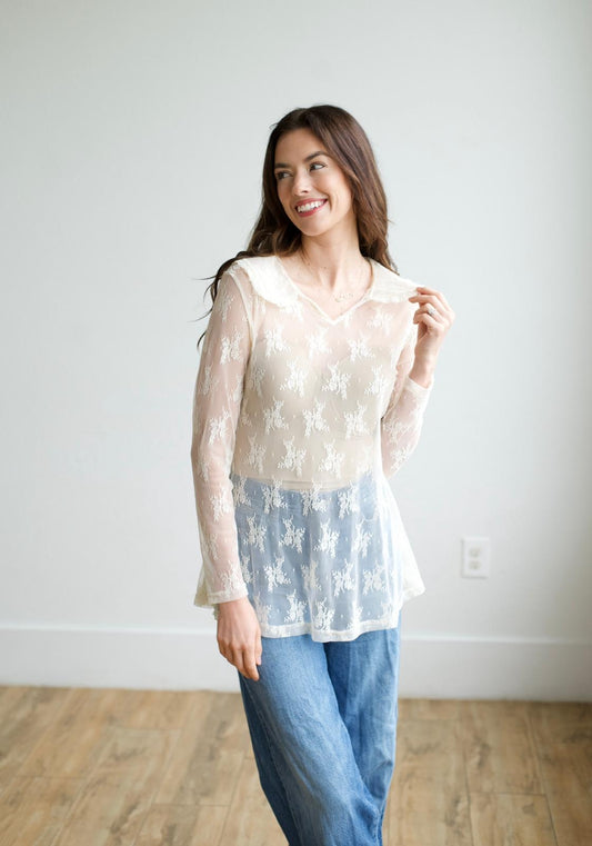 TH73 COLLAR LACE TOP IVORY (7 Piece)