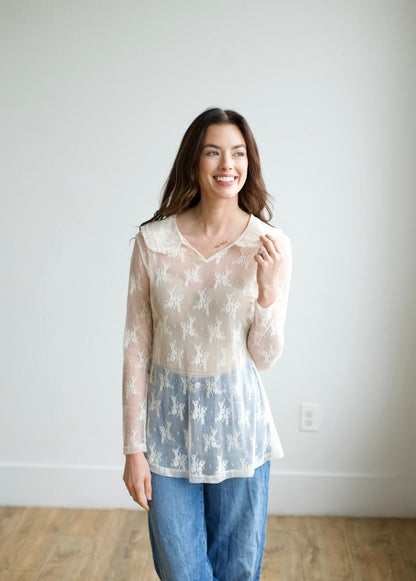 TH73 COLLAR LACE TOP IVORY (7 Piece)