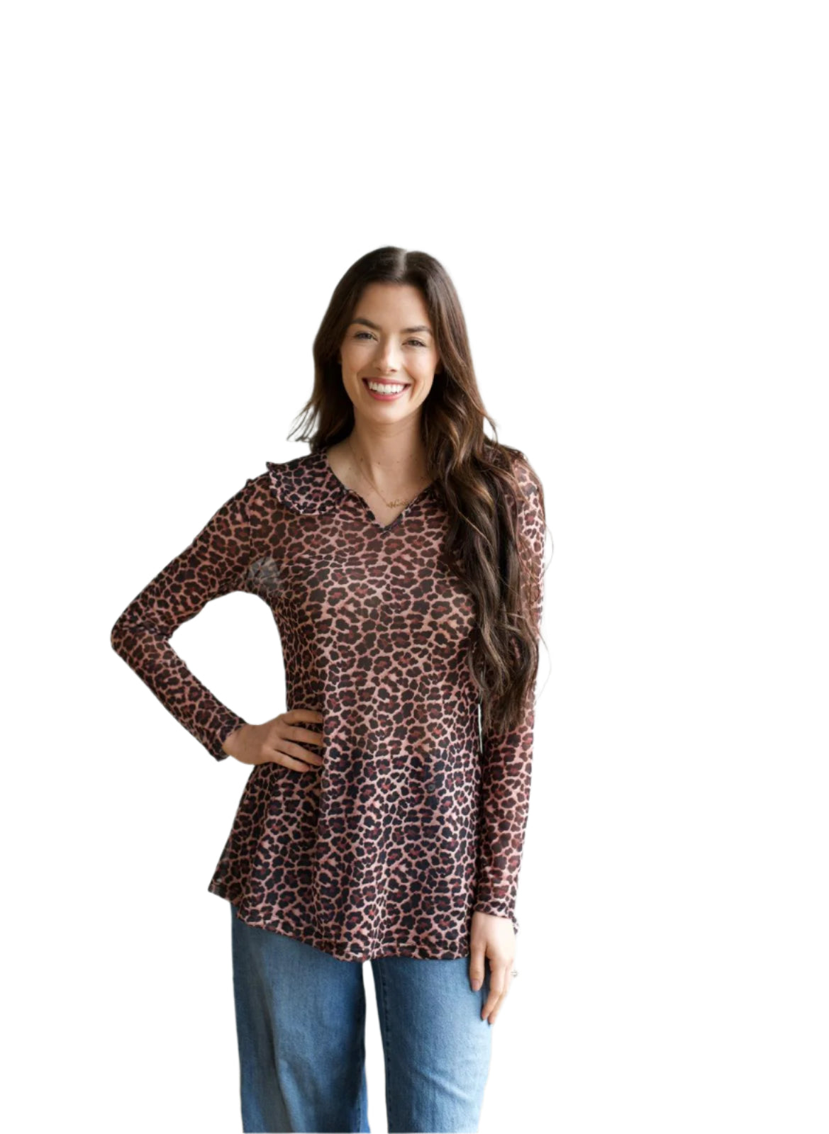 TH73 S212 COLLAR MESH TOP CHEETAH (1 Piece)