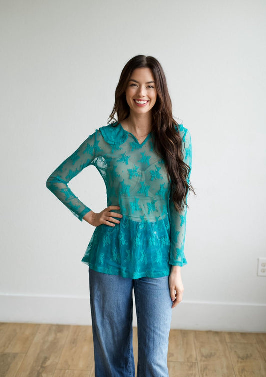 TH73 S174 COLLAR LACE TOP TUR (1 Piece)