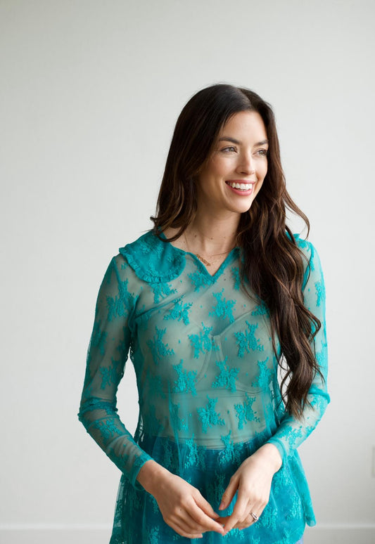 TH73 S174 COLLAR LACE TOP TUR (1 Piece)